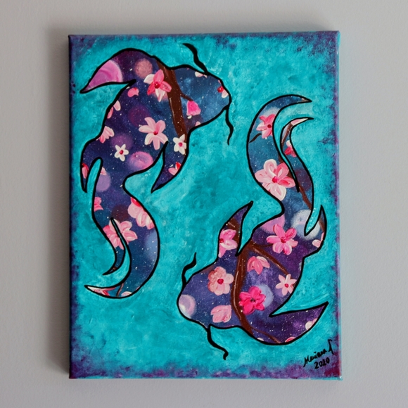 Cherry blossoms & Koi fish painting - Picture 2 of 3